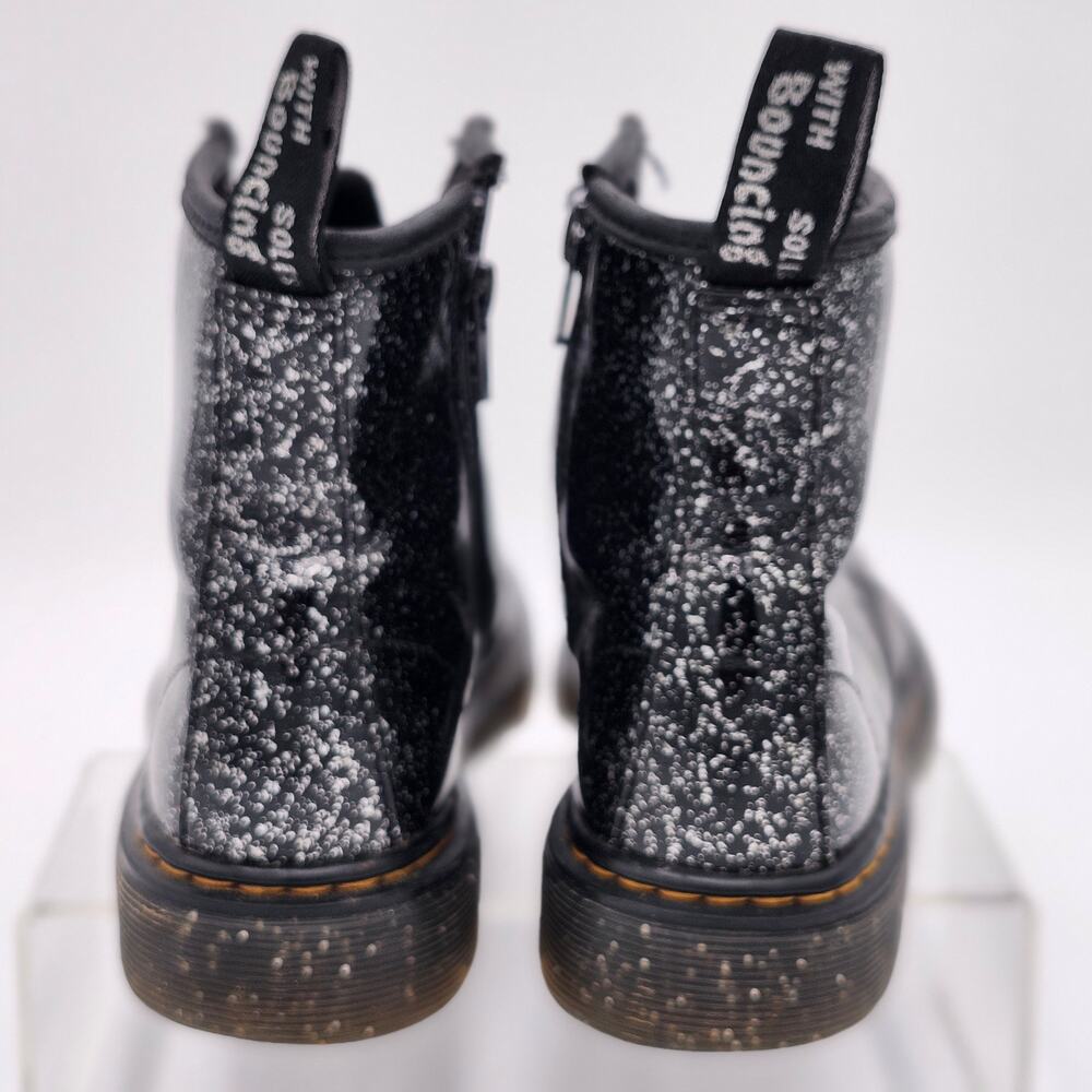 Dr. Martens Black Glitter Rubber Lace Up Girls 2 Emo Gothic S0065 - Picture 5 of 9